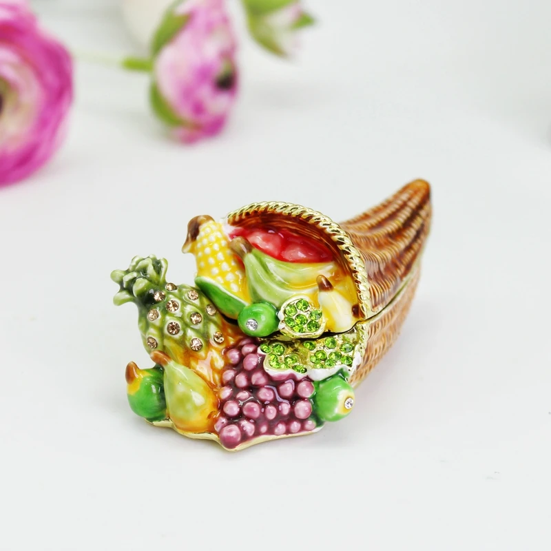 SHINNYGIFTS Scatola per gingilli con cesto di frutta smaltato, piccola portagioie per riporre mini anelli, regali personalizzati