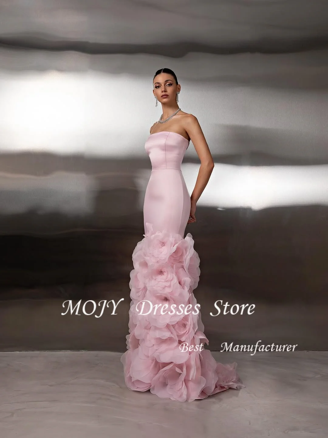 Mojy Индивидуальные изысканные платья ручной работы с цветочной складкой Русалка на тонких бретельках Длинные платья на заказ Сексуальные платья для особых случаев