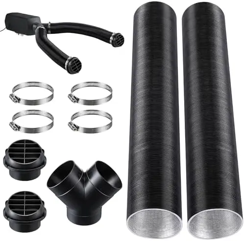 

Комплект дизельного отопителя 75 мм для Webasto/Eberspacher – 2/5/8 кВт, Y-образный соединитель, двойные воздуховоды, 4 зажима