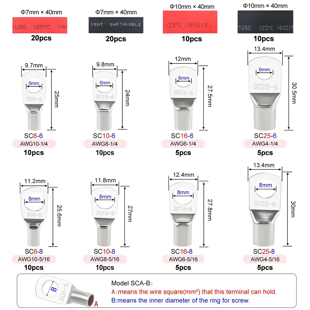 120pcs Wire Connector Ring Copper Terminal Heat Shrinkable Tube Combination Kit Cable Connectors Terminal Blocks Electrical