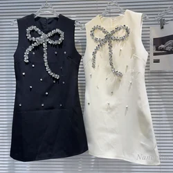 2024 Summer New Classic Style Sequined Beaded Bow Elegant Socialite Sleeveless Dress for Women Party Vestidos