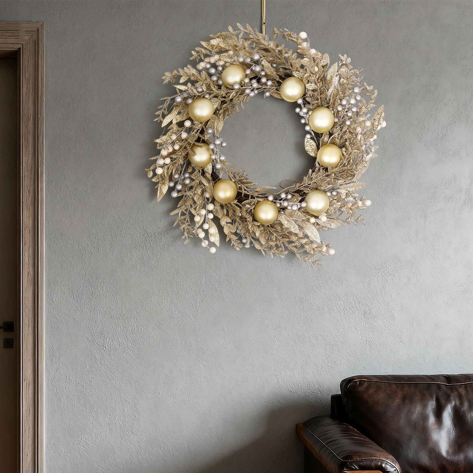 

Elegantly Lit 24" Holiday Wreath Featuring 50 Twinkling LEDs and Rich Berry & Ball Ornaments, for a Welcoming Front Door Displa