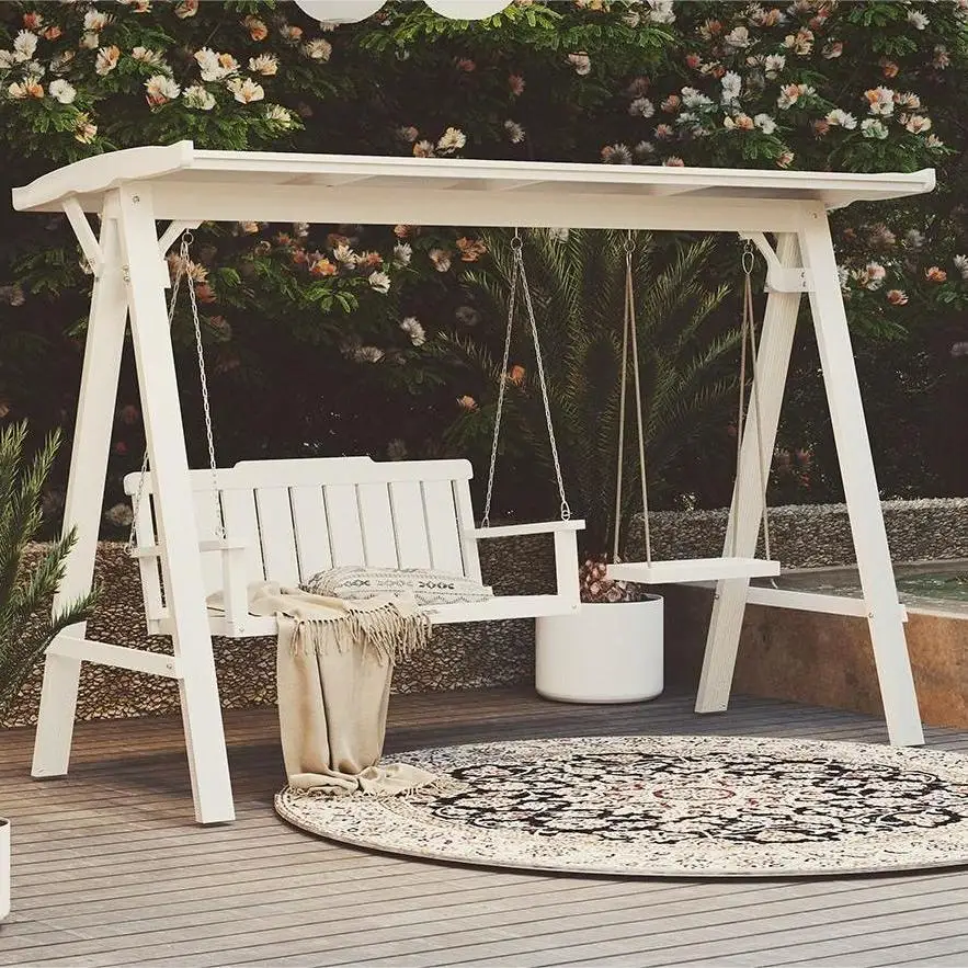 

Outdoor Multi-person Internet-famous Swings: Outdoor Adult Rockers, Ins-style 3-person Courtyard Wooden Hanging Swings