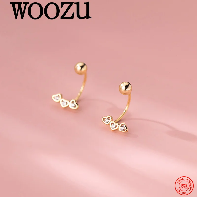 

WOOZU 925 Sterling Silver Heart Zircon Screw Beads Bent Hook Earrings for Women Elegant Gentle Party Banquet Delicate Jewelry