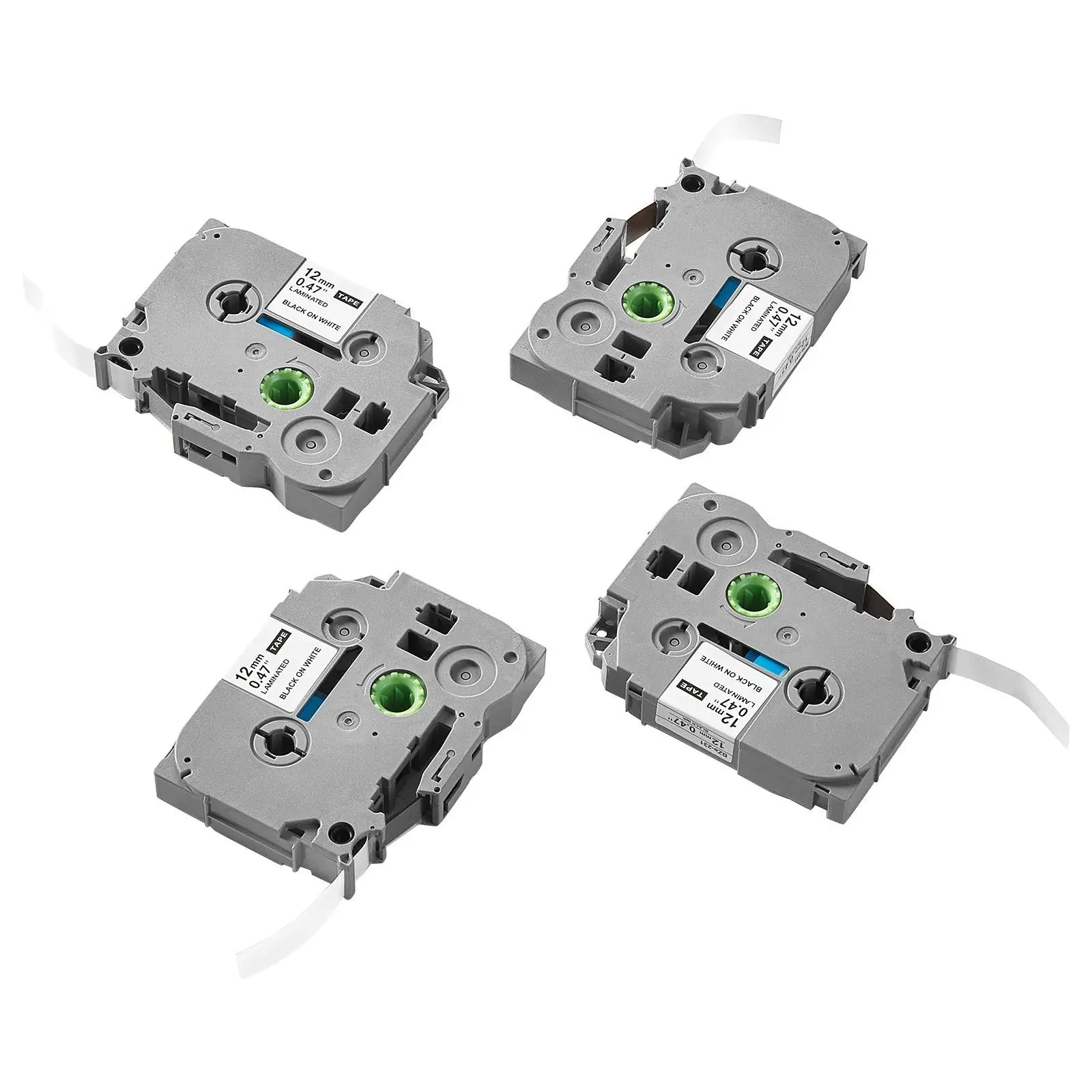 ラベルメーカーテープ 4パック 12mm 黒地に白 ラベルメーカーリフィル TZe-231