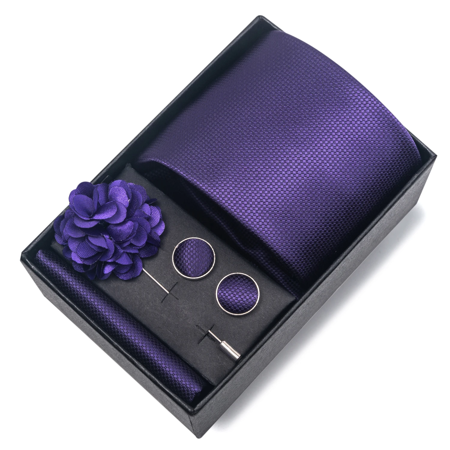 2025 Neue Design Marke 8 cm Blau Gestreifte Krawatte Taschentuch Manschettenknopf Brosche Set Mann Geschenk Box Hochzeit Geschenk Fit formelle Party – Detail 26