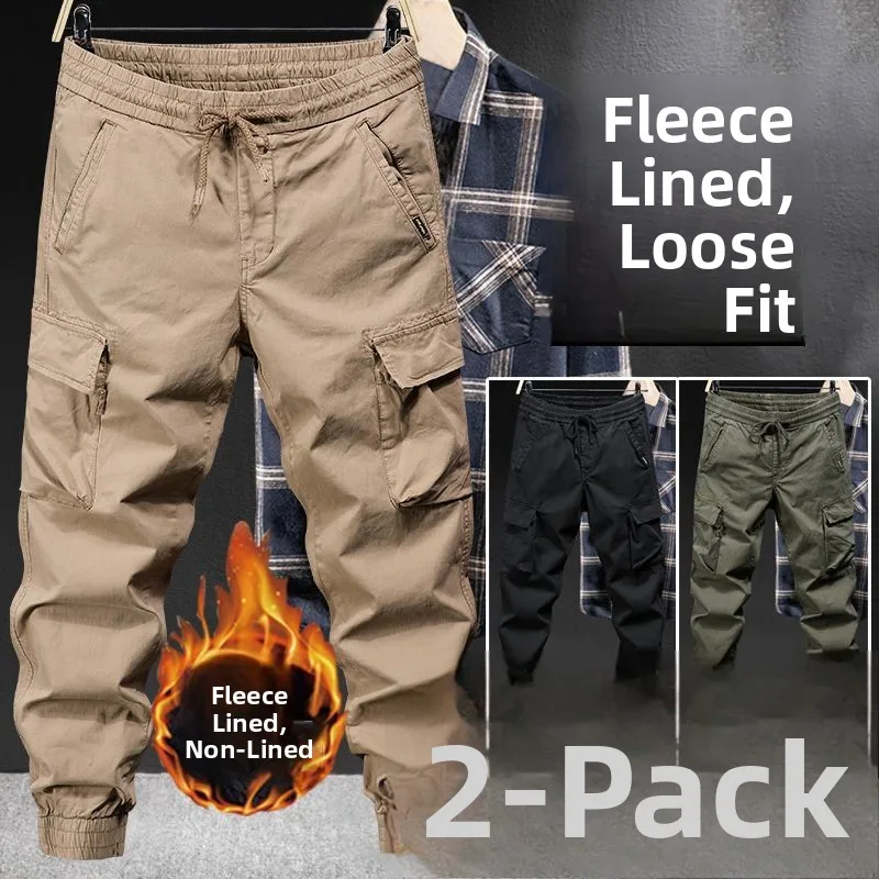 

Men's Fleece Lined Work Trousers Autumn Winter Spring Seasonal Wear Resistant Large Size Cuffed Workwear Casual Pants
