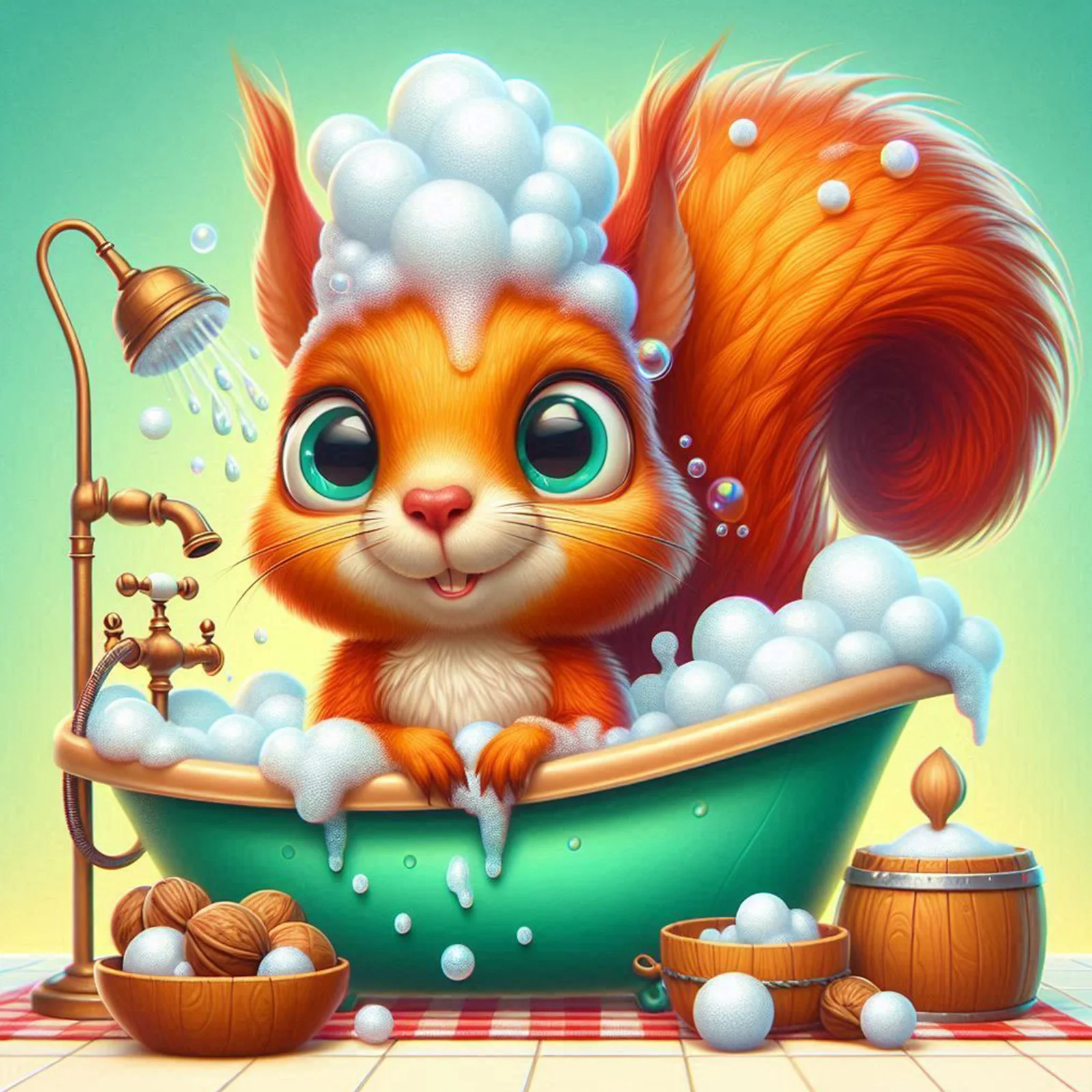 5D Squirrel bathing Diamond Painting Kit – Easy DIY Round Gem Art, Engaging Craft, 40 * 40cm/15.75 * 15.75in Home Decor