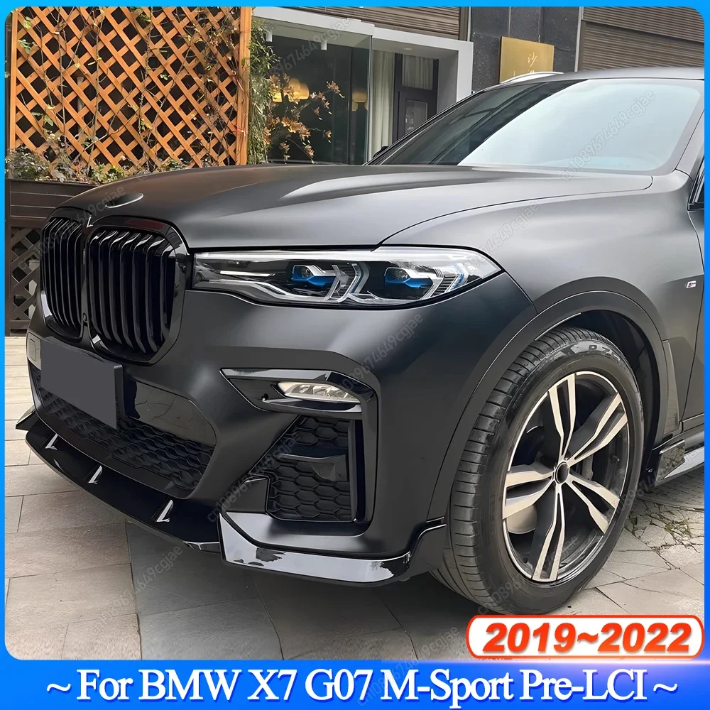 For BMW X7 G07 M-Sport Pre-LCI 2019-2022 Front Bumper Splitter Lip Spoiler Diffuser Guard Cover ABS Gloss Black Bodykits Tuning