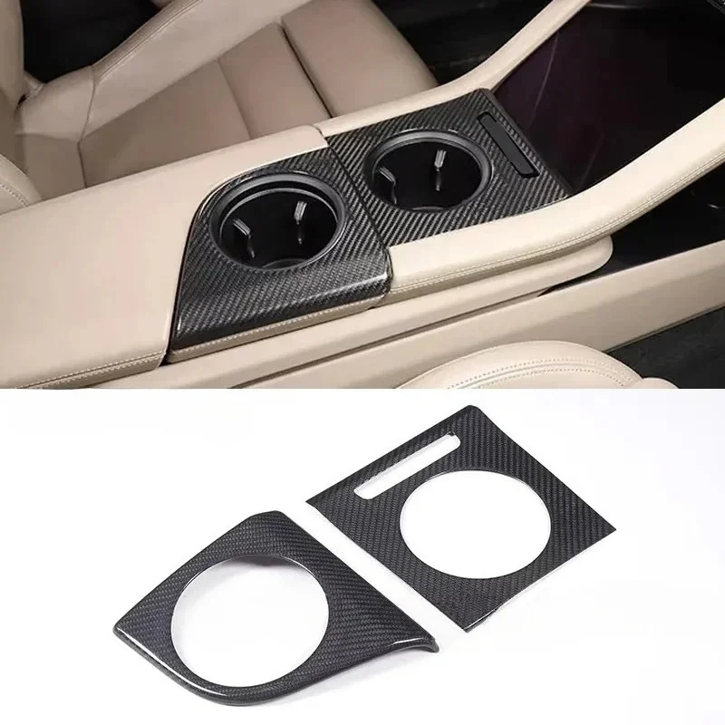 

For Porsche Taycan 2019-2022 Real Dry Carbon Fiber Car Central Cup Holder Cover Trim Interior modification Accessories