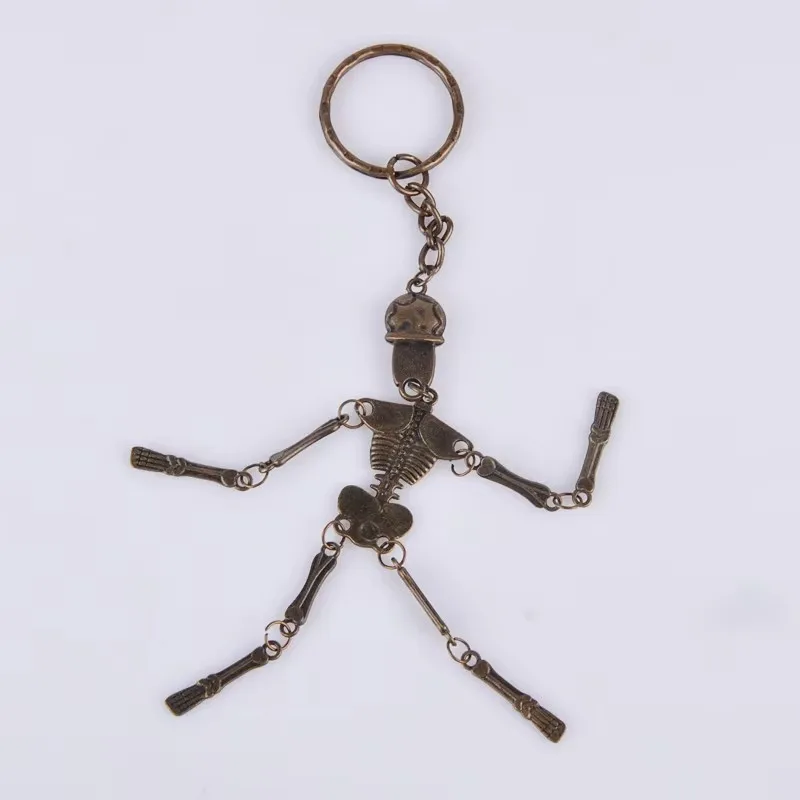 22*98MM vintage antique bronze skull skeleton keychain metal alloy key chain key ring jewelry gift for women girl ornament