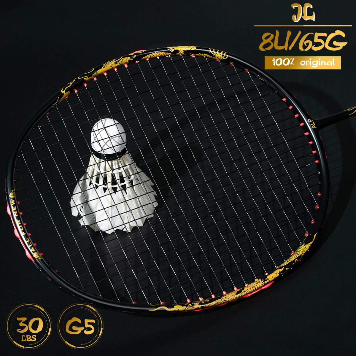 Alpsport JL 8U 62g Max 35 lbs Golden Dragon 100% Full Carbon Fiber Badminton Racket (Tied) Stamping process (for tournaments)