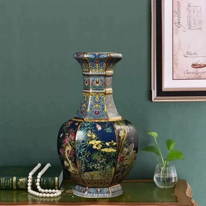 

24CM Ceramic Vase Antique Collection Living Room Decoration Enamel Porcelain Home Furnishing Ornaments Housewarming Gift