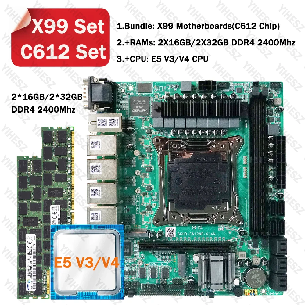 

C612 Nas Материнская плата DIY Kit Процессор LGA2011-3 E5 V3/V4 Процессор 2*16 ГБ/2*32 ГБ DDR4 ECC RAM Поддержка 6x2,5 ГБ Lan 2xM.2 NVME X99 Набор