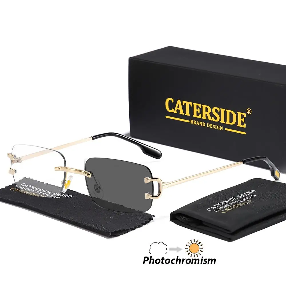 CATERSIDE Neue Modische Herren- und Damen-Blaulichtfilter-Brille Hochwertige Metall-Quadratische Rahmenlose Photochrome Brille – Detail 8