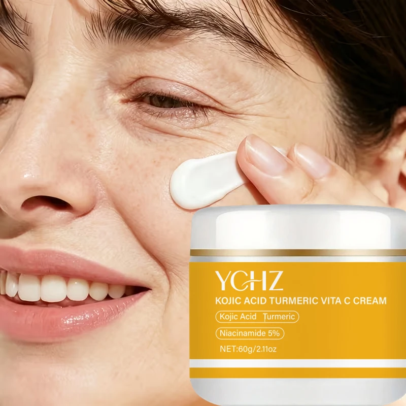 60g Kojic Acid Vitamin C Moisturizing Cream, Containing Hyaluronic Acid, Vitamins, Niacinamide, and Collagen, Brightens, Firms, and Smoothes the Skin, Evens Out Light Brown Tones, Leaves Skin Glowing, Is Gentle and Non