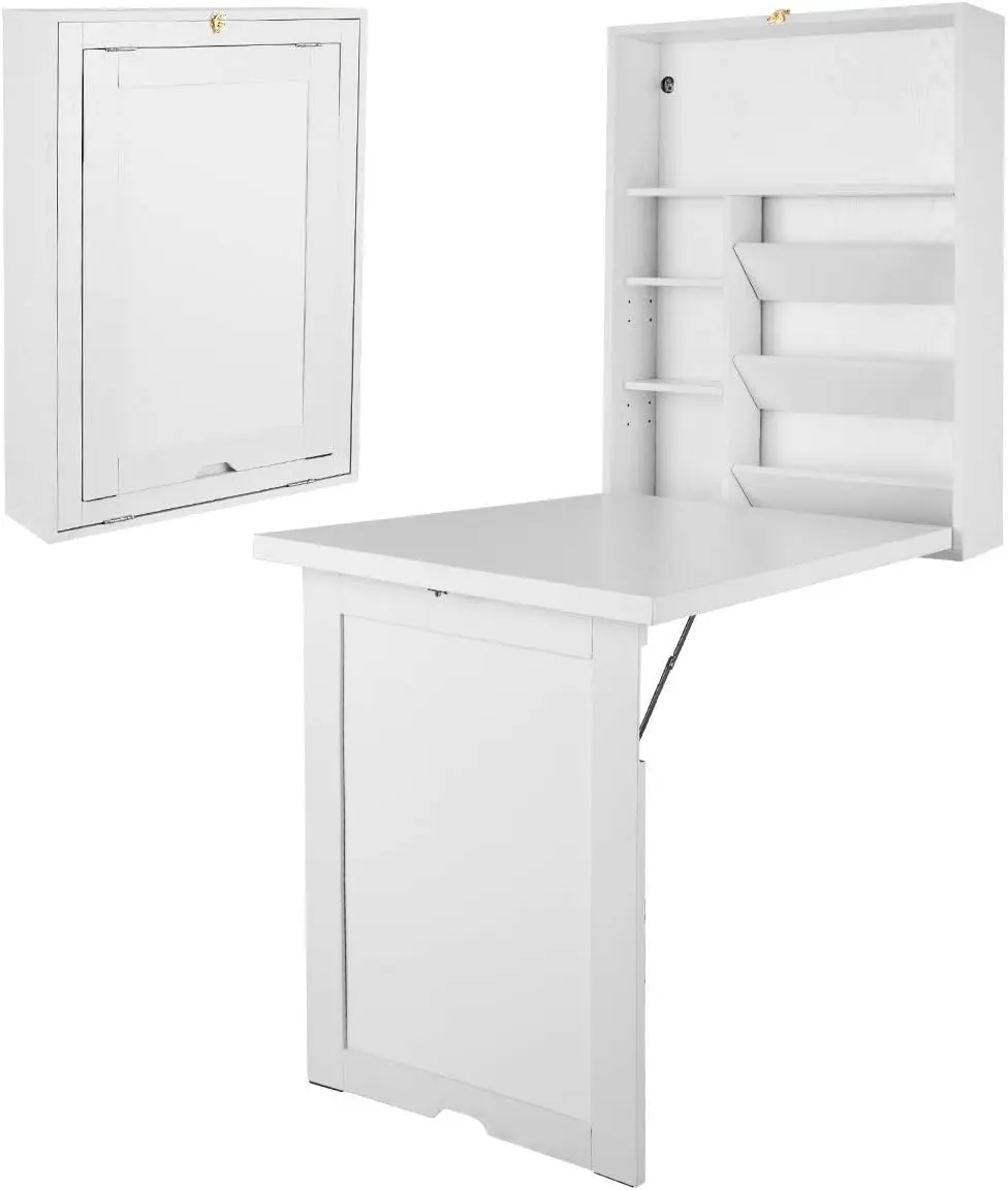 Wall Mounted Desk, Convertible Floating Laptop Table, Multi Functional Study Workstation, Hanging Organizer Cabinet With Storage Shelves, Modern Space Saving Furniture