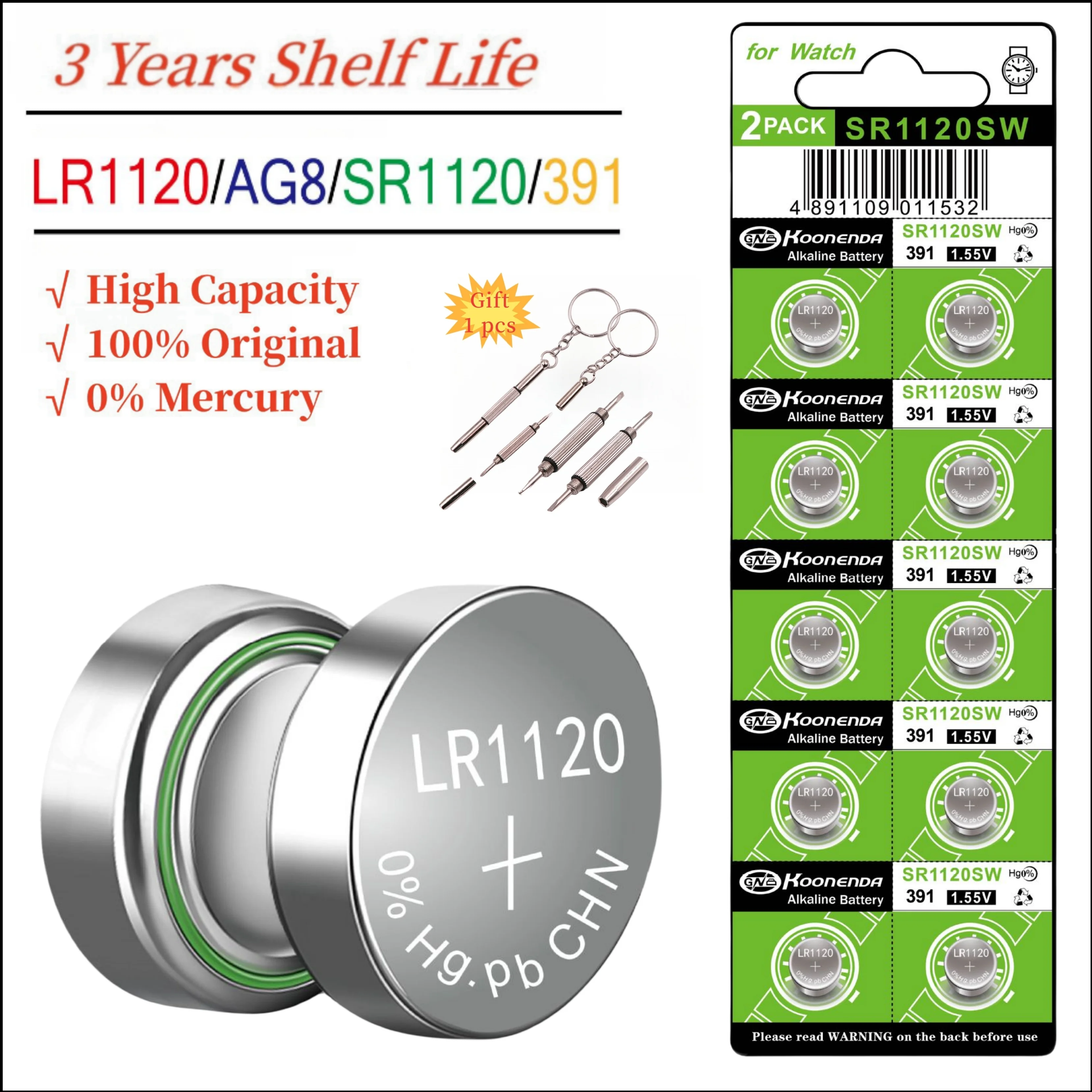 

High Capacity 10-50pcs AG8 SR1120SW Batteries KND 1.55V Alkaline Button Cell Battery for Calculators Watches Toys