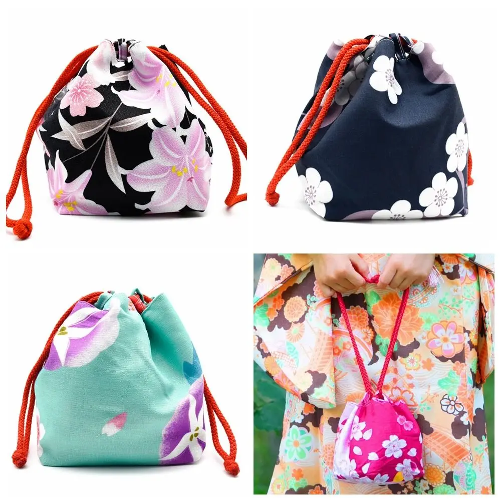 Canvas Bag Printing Drawstring Bag Small Pouch Coin Purse Japanese Kimono Handbag Jewelry Packaging Bag Japanese Style