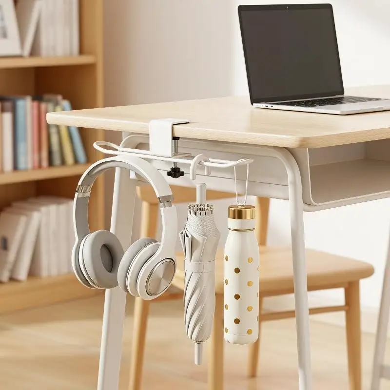 New Adjustable Desk Hook Rounded Corner Carbon Steel Backpack Holder Easy Install No-Drill Multipurpose Hook Office Supplies