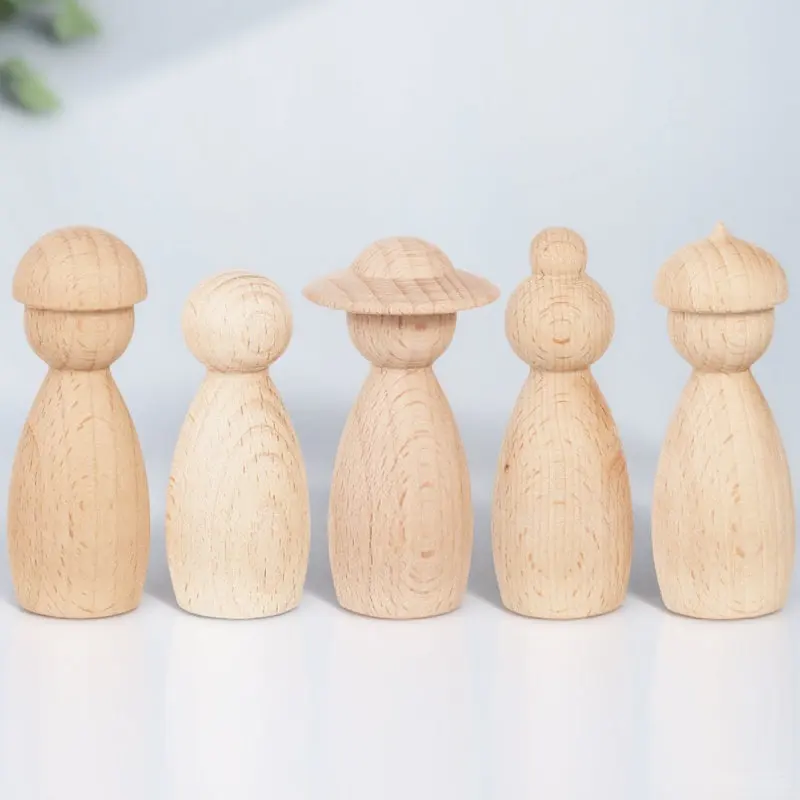 

5Pcs DIY Wooden Puppet Ornaments for Kids Art Projects Fun Painting Staining Craft Kit Lightweight Smooth Surface Graffiti Decor