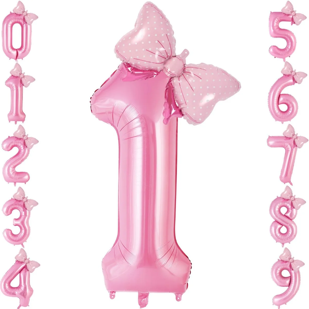 

Bow Pink Number Balloon 32/40inch Large Foil Number Balloons With Bow Big Mylar Pink Balloons for Birthday Party Decor Supplies
