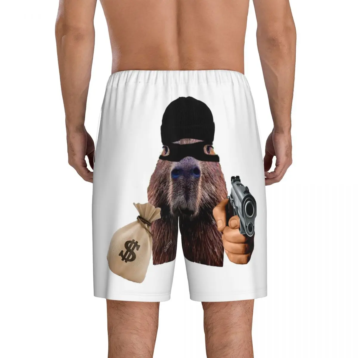 Custom Capybara Robber Pajama Shorts for Men Animal Pet Sleepwear Lounge Bottom Stretch Sleep Short Pjs with Pockets