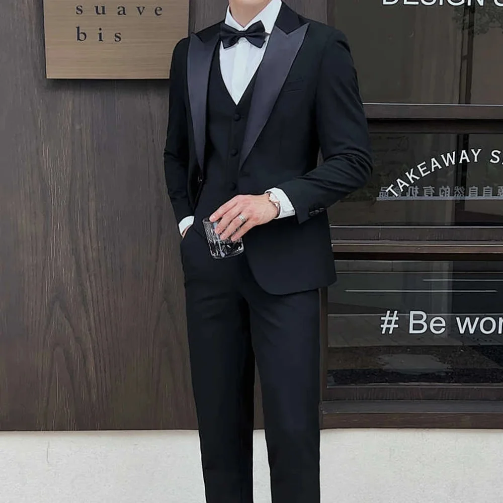 

XS-6XL ( Jacket + Vest+Pants ) High-end Brand Formal Business Mens Suit Three-piece Groom Wedding Suit