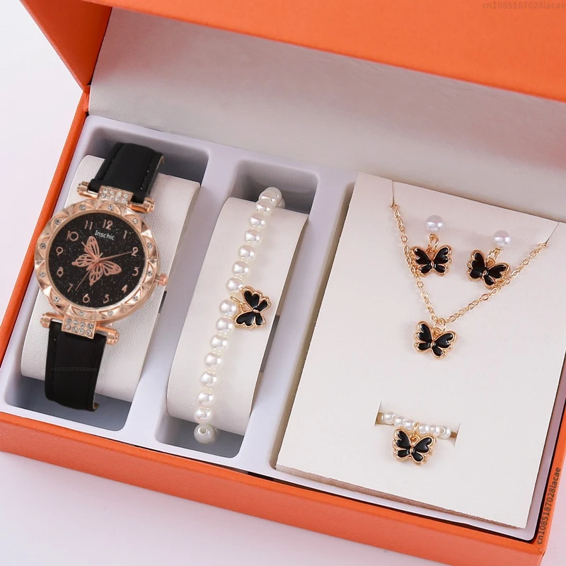 ساعات على شكل فراشة من اللؤلؤ الوردي للنساء، ساعة كاجوال بسوار من حجر الراين، ساعة نسائية بسيطة، ساعات يد كوارتز للسيدات