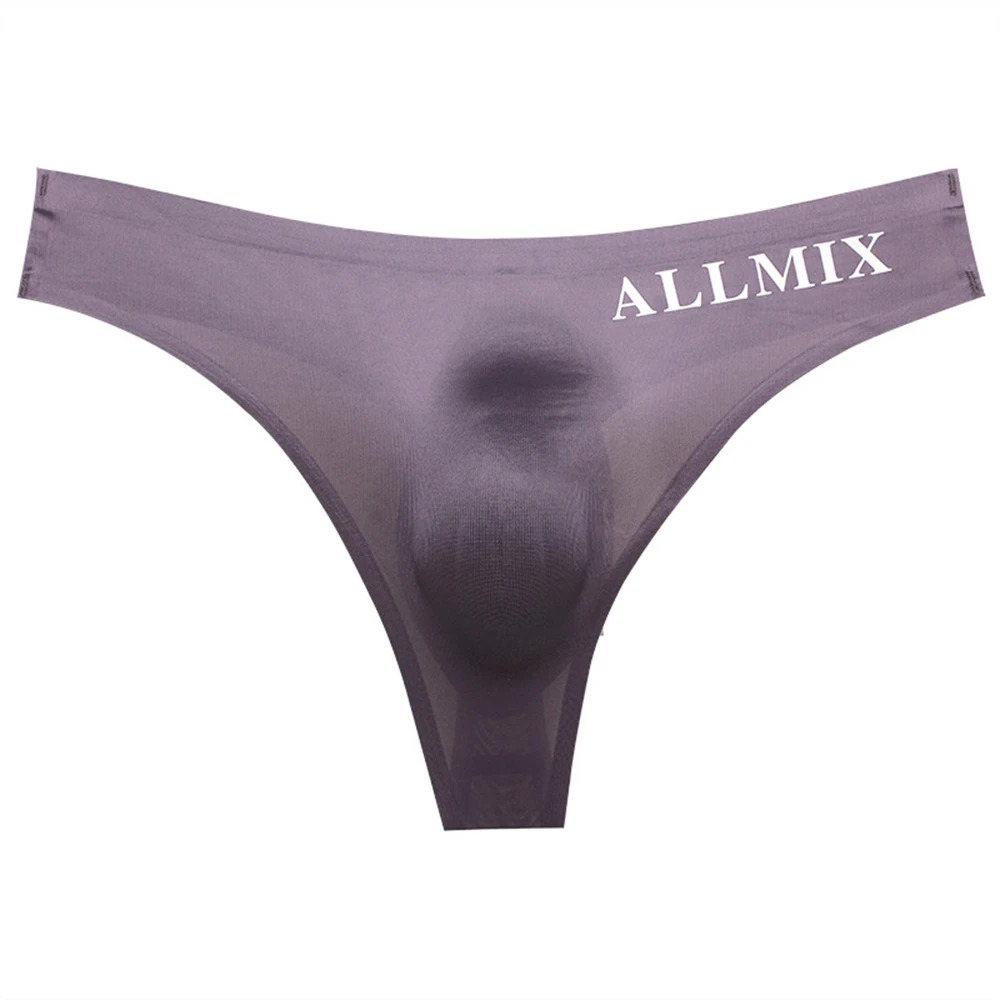 Fashion Men\'s Briefs Thong Middle Waist Bikini Thong With Soft Bulge Pouch Panties Male Underwear T-back Breathable Underpants
