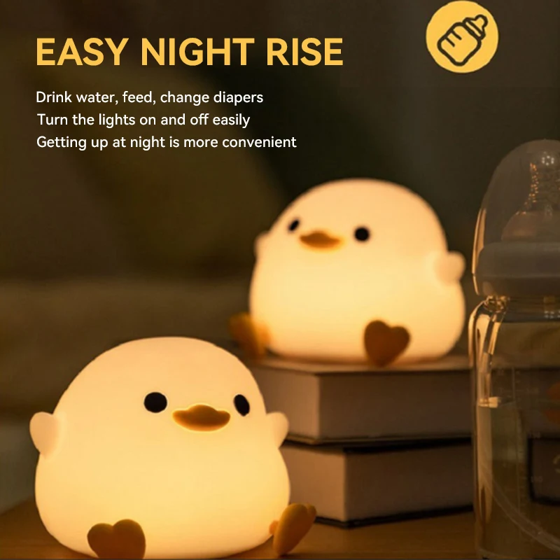 

1pc Lovely Doudou Duck Night Light Usb Charging Timing Automatic Clap Silicone Lamp Children's Gift Soft Light Care Eyes 2024