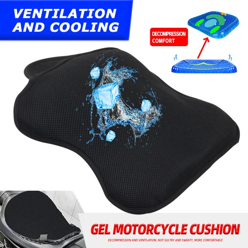 Imagen 2 del producto Cojín de Gel para asiento de motocicleta, funda de almohadilla de aire con aislamiento térmico transpirable, protector solar antideslizante, absorción de impacto para las cuatro estaciones
