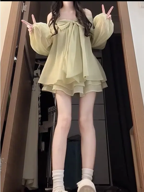 

Knot One Shoulder Top And Skirt Set Women's Summer New Style Fairy Tale Half-length Skirt Two-piece Ensemble