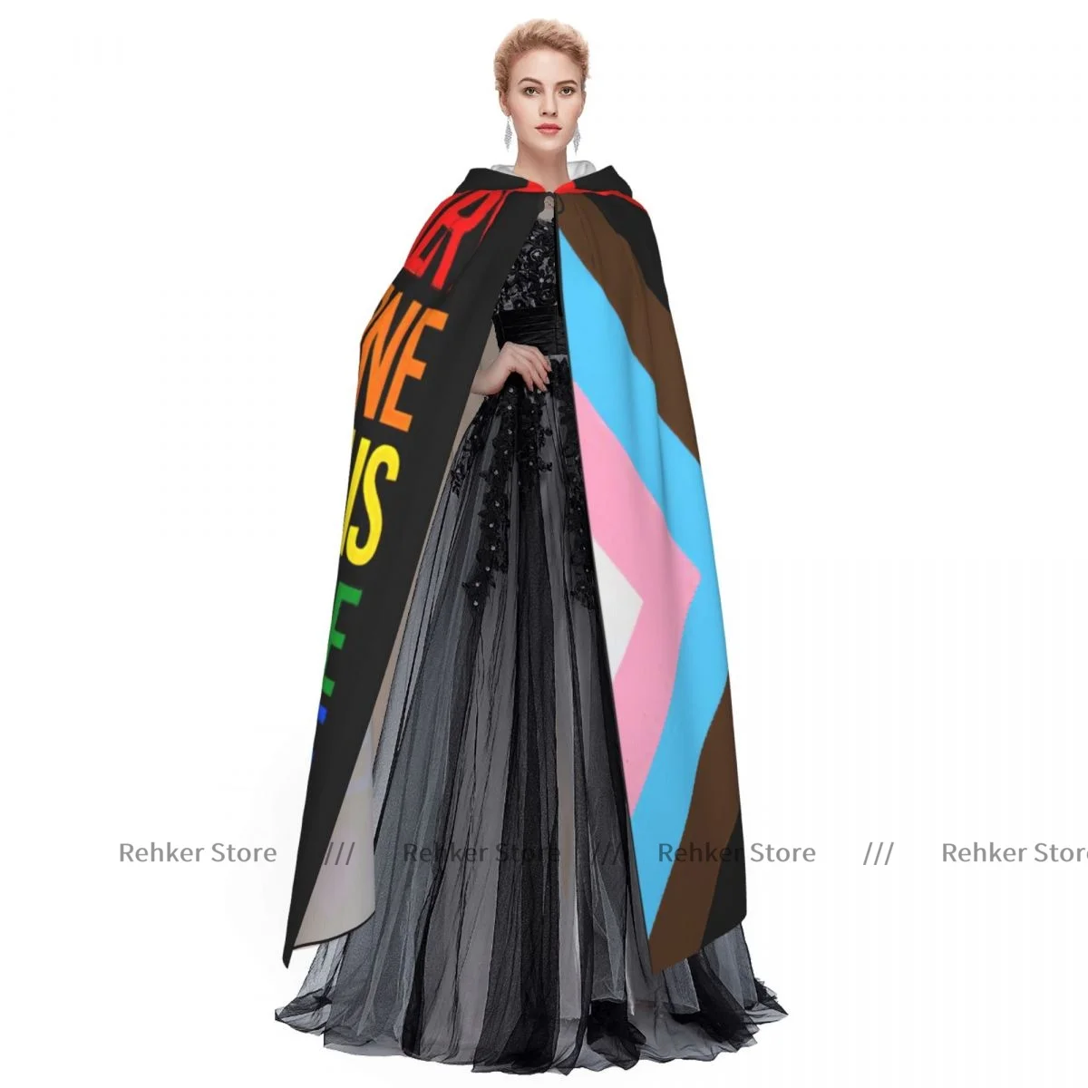 Adult Halloween Pride Flag Rainbow Cloak Cape Hooded Medieval Costume Full Length Dress Coat