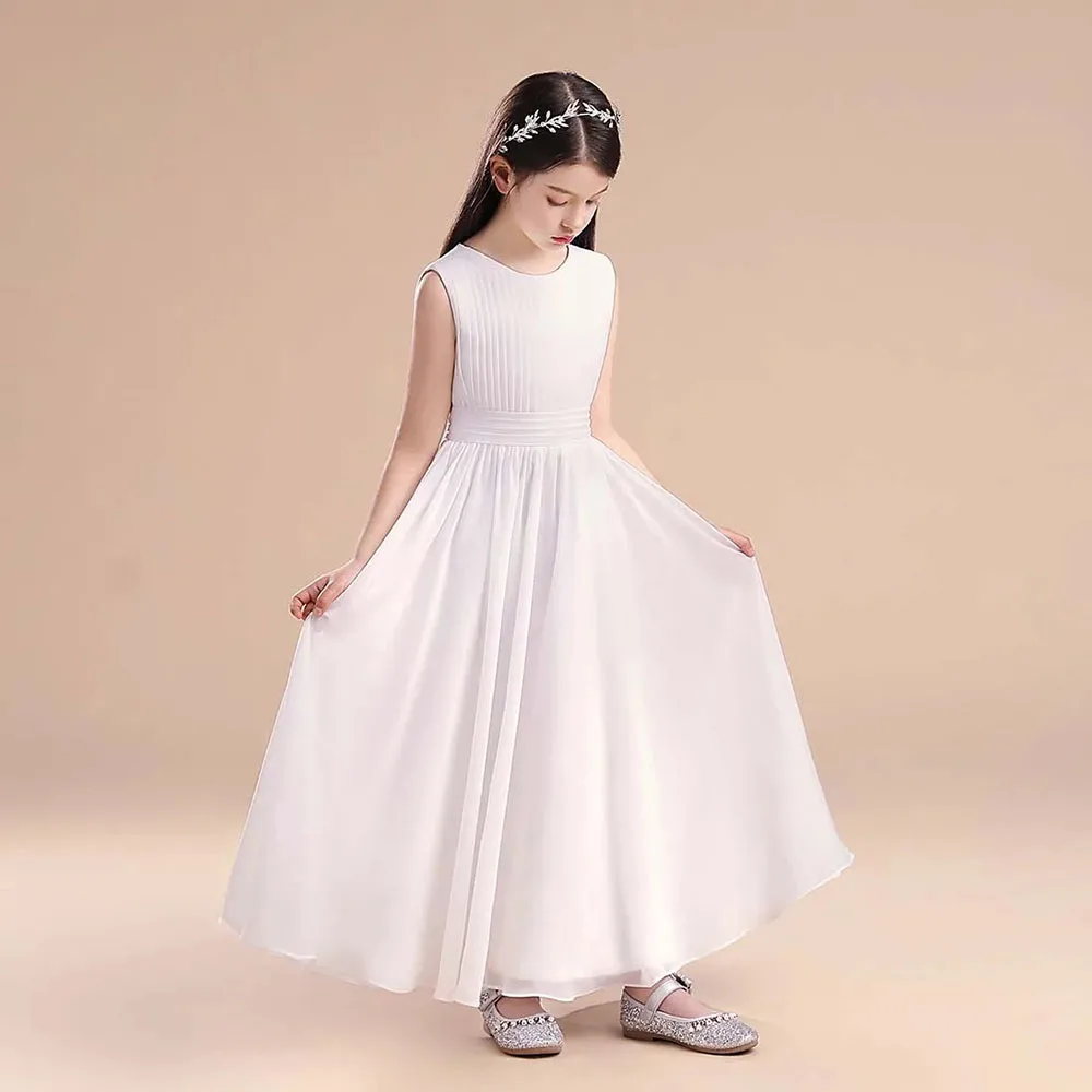 Wedding Fancy Girls Fashion Party Dresses Chiffon Flutter Sleeveless Princess Pageant Wedding Bridesmaid Birthday Long Dress