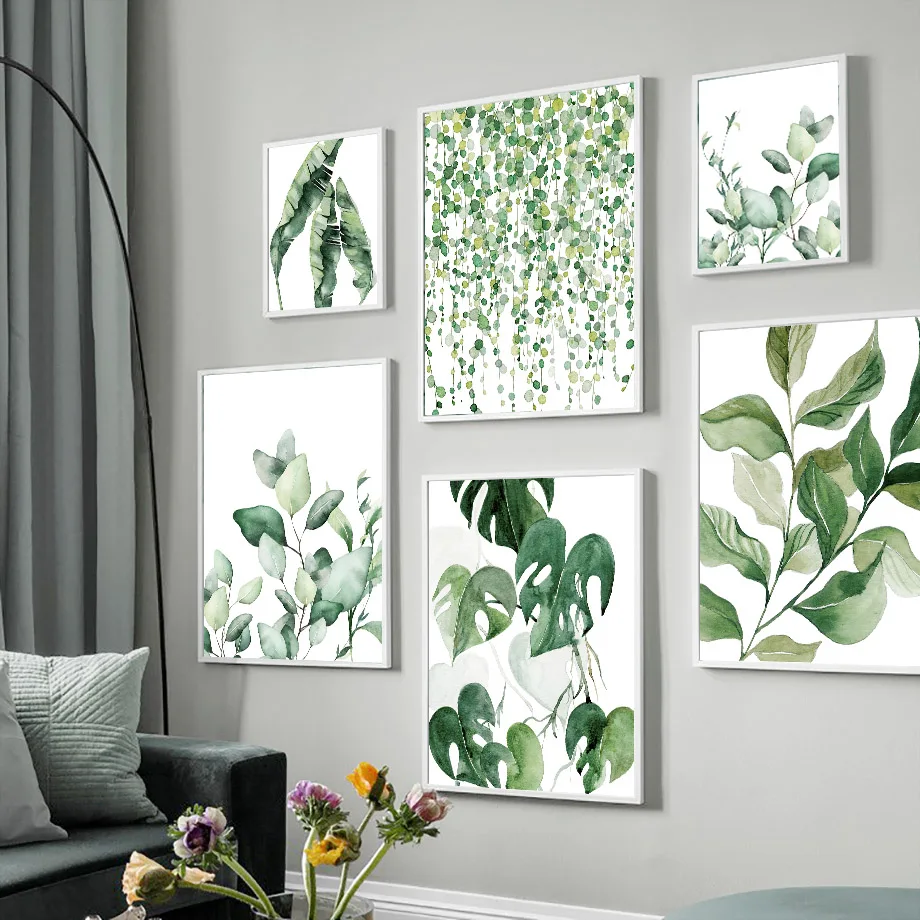 Canvas Painting Spring Green Watercolor Plant Leaves Palm Nordic Posters And Prints Home Wall Art Pictures Living Room Decor