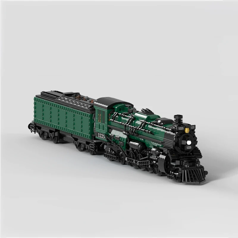 MOC-163401City Railway 1225- Steam Locomotive and Coal Train Carriage Building Block Assembly Model Brick Toy Children's Gifts