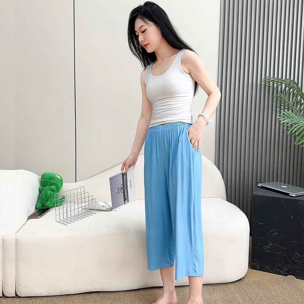 Women's Sleep Bottoms Summer Cotton Loose Soft Elastic High-Waisted  Plus Size 6XL Thin Calf-Length  Pajama Pants