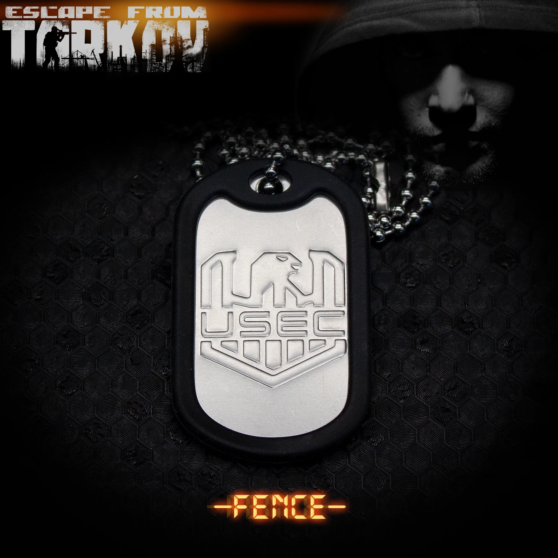 

Побег из Таркова, того же стиль, штампованный, тисненый, нержавеющая сталь, бирка для собаки