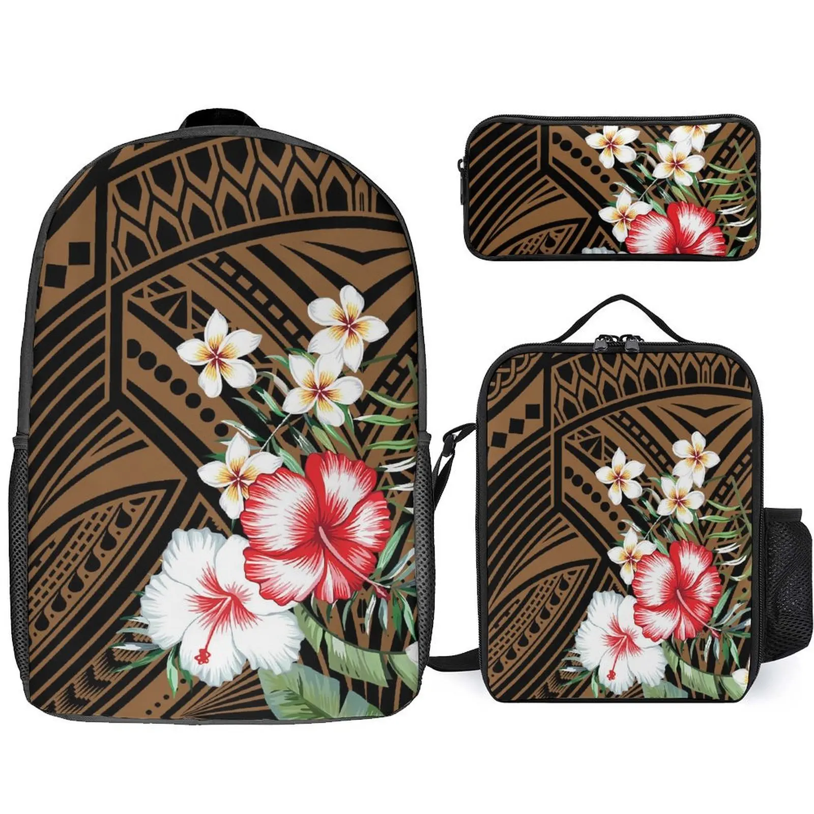 

Samoa Tribal Ethnic Pattern Design Custom Polynesian Backpack Set For School Season Boy And Girl Schoolbag Pencil Case Lunch Bag
