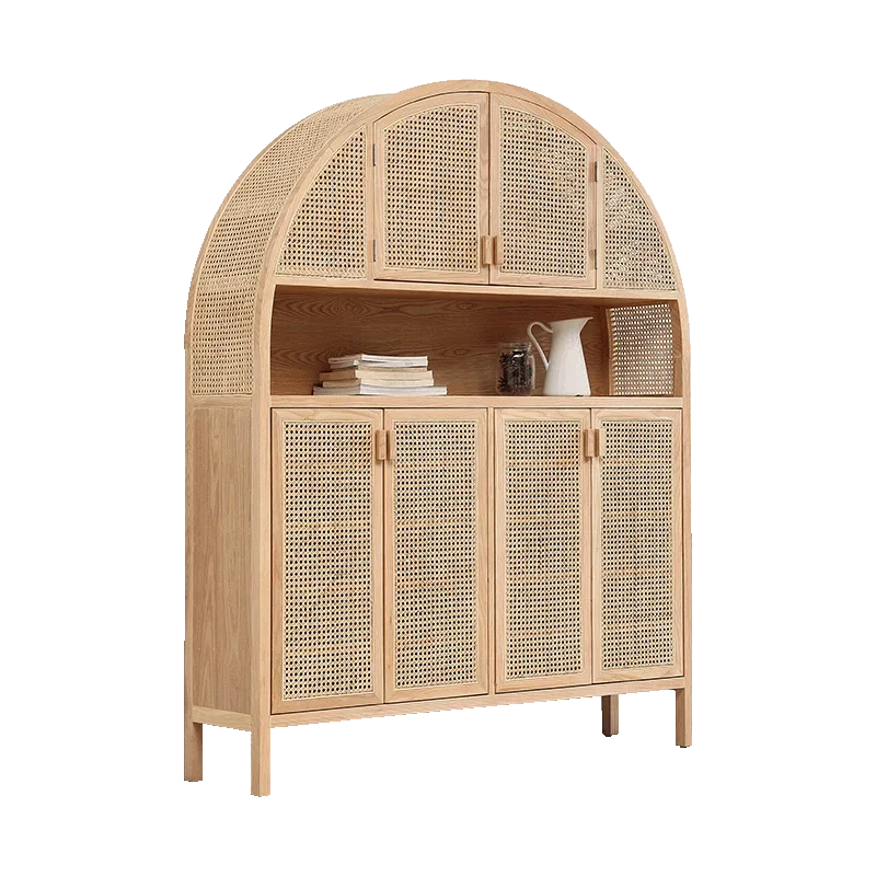 Curved rattan side cabinet