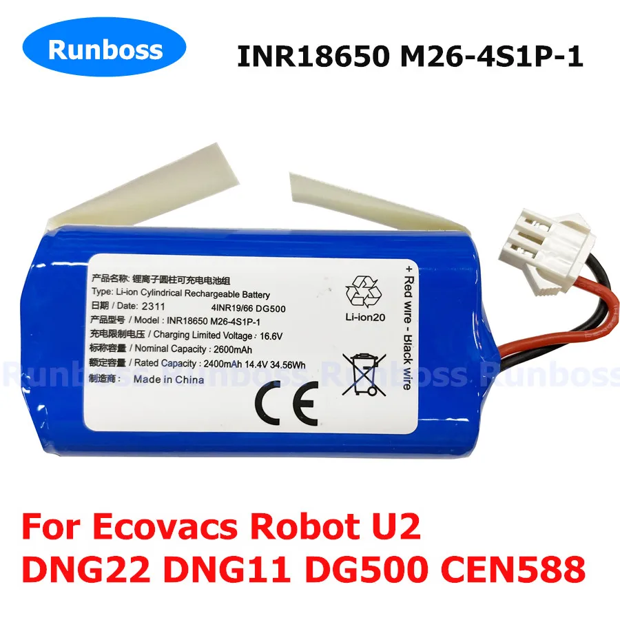 

2600mAh INR18650 M26-4S1P-1 Li-ion Cylindrical Rechargeable Battery For Ecovacs Robot U2 DNG22 DNG11 DG500 CEN588 Sweeper