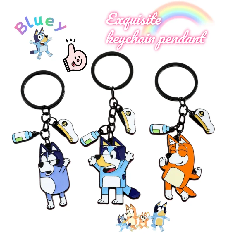 New Bluey Bingo Bandit Animation Cartoon Exquisite Couple Car Keychain High Color Value Creative Schoolbag Pendant Wholesale