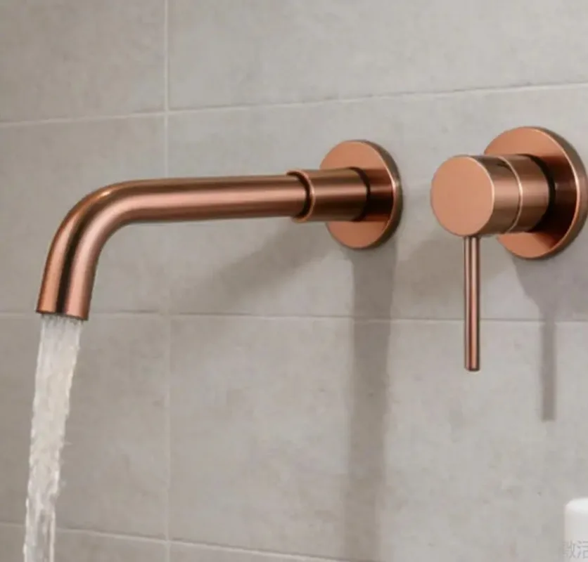 Brushed Rose Gold Basin Faucet Single Handle Sink Tap Hot and Cold Ceramics Cartridge Bathroom Mixer 21CM Copper Spout
