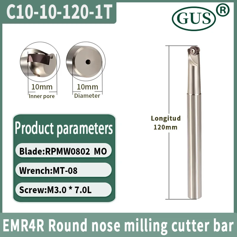 

GUS EMR4R CNC Lathes Milling Round Nose Tool Holder C10 C12 C16 C19 C20 Blade RPMW0802 Seismic Opening Chuck Milling Cutter Bar