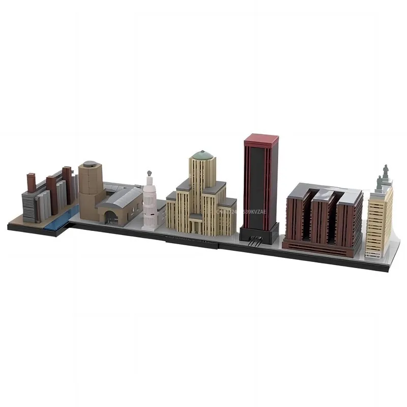 MOC City Skyline Series New York Detroit Philadelphia Bergen Cleveland City Architecture Decoration Building Blocks Toys Gift