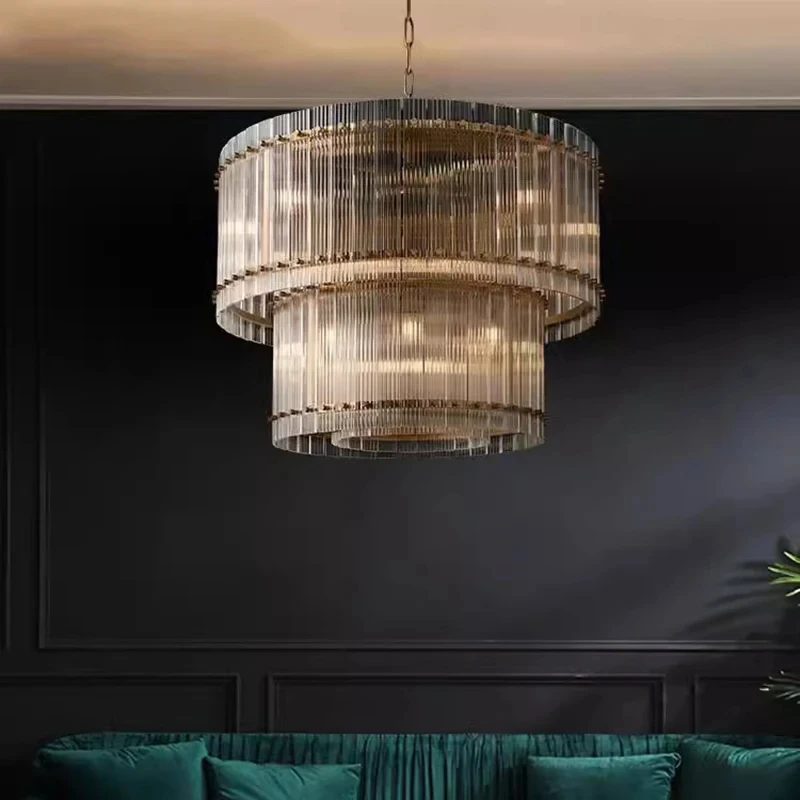 Luxury Crystal Pendant Lights Interior Decoration Gold Double Layer Ring Led Light Bedroom Dining Living Room Ceiling Chandelier