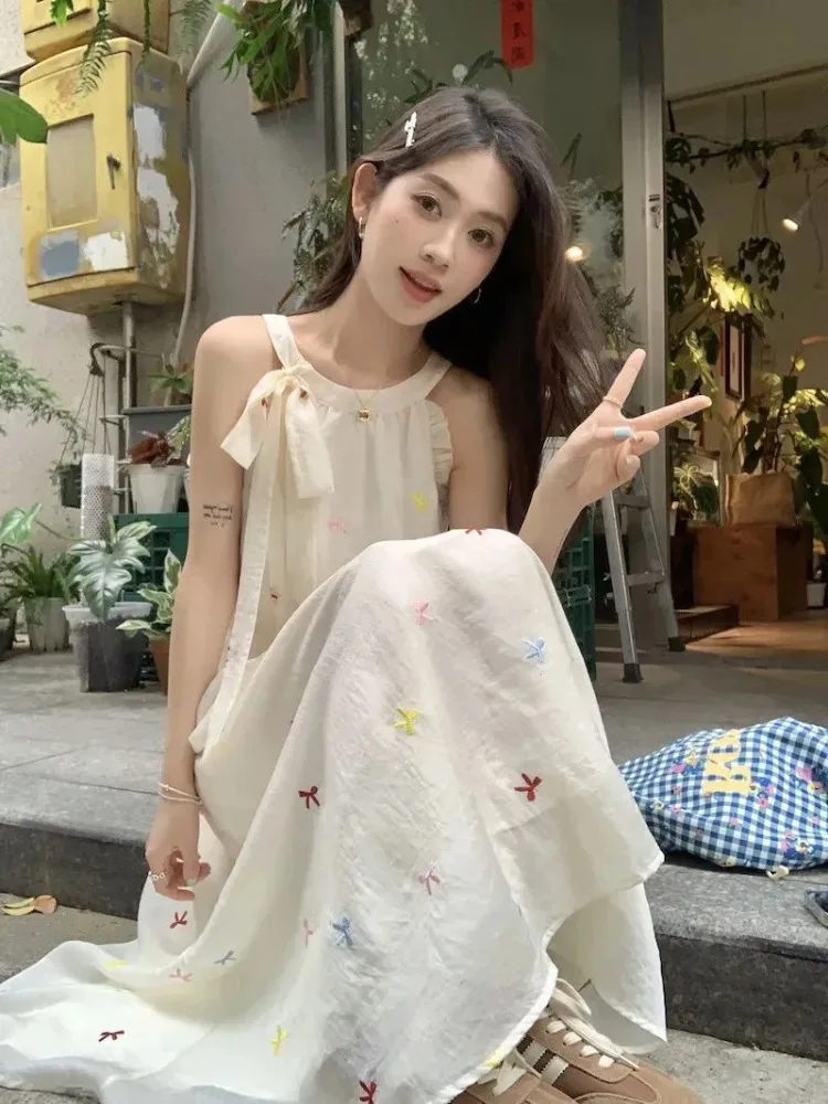 Abiti da donna Fiocco con lacci senza maniche Halter Primavera Estate Dolce temperamento Moda Abito elegante Casual da donna