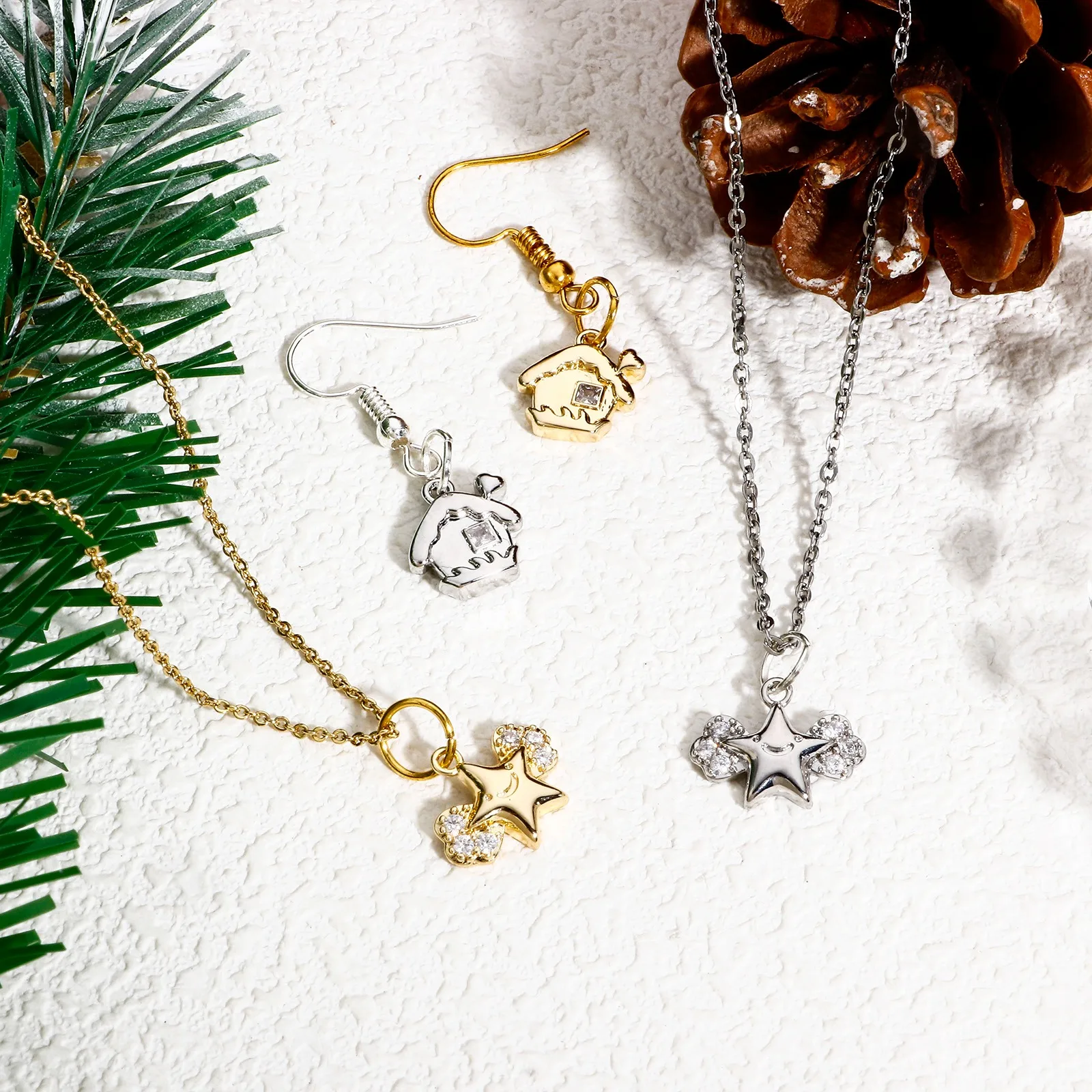 1pc Kupfer Weihnachten Charms Gold Farbe klar Zirkonia Weihnachts geschenk Glocke Stern Anhänger DIY Halskette Ohrringe Frauen Schmuck – Detail 6