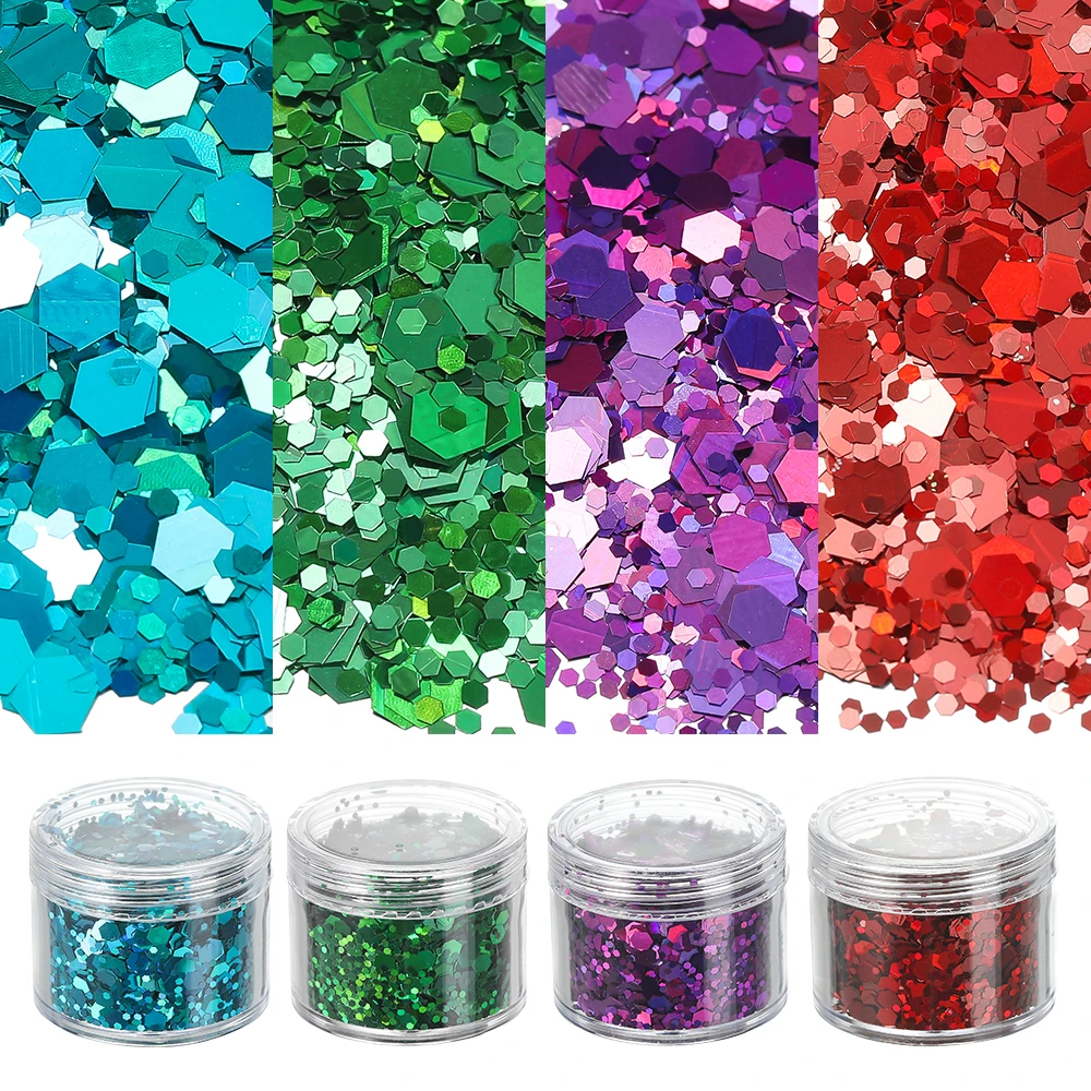 4Grids Geometry Holographic Glitter Hexagon Flakes Resin Epoxy Mold Laser Resin Sequins Fillings for Silicone Mold Handmade DIY